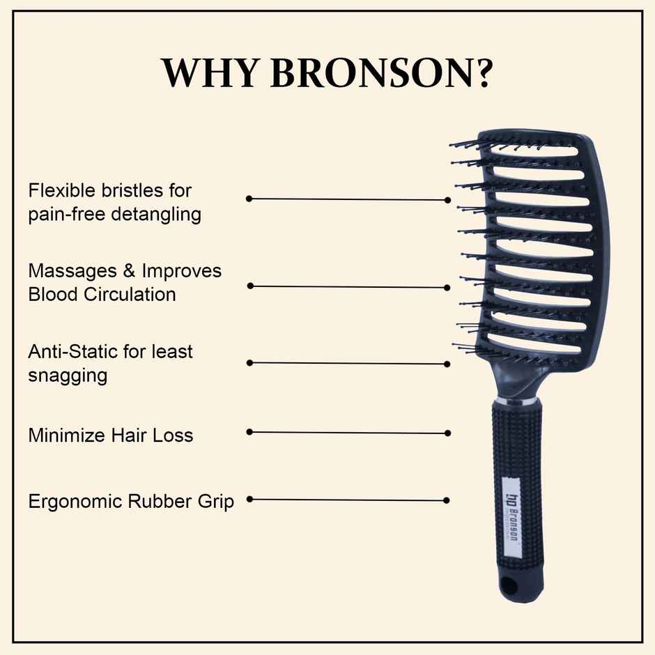 Bronson Professional Paddle Hair Brush Vented For Detangling And Instant Hair Volume - Black