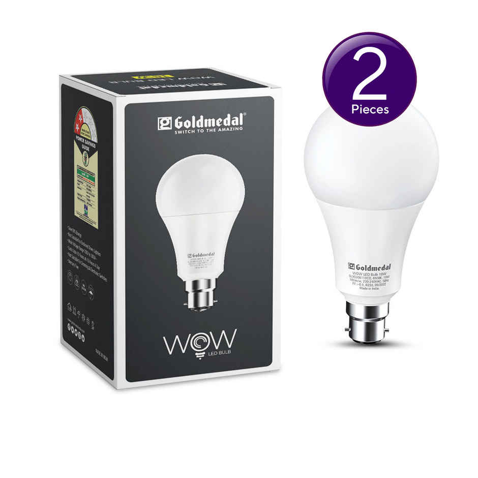 Gold Medal WOW 18W B22 Base LED Bulb For Home & Office | 230 Degree Light Coverage | 4kV Surge Protection | High Voltage Protection | Energy Efficient Combo