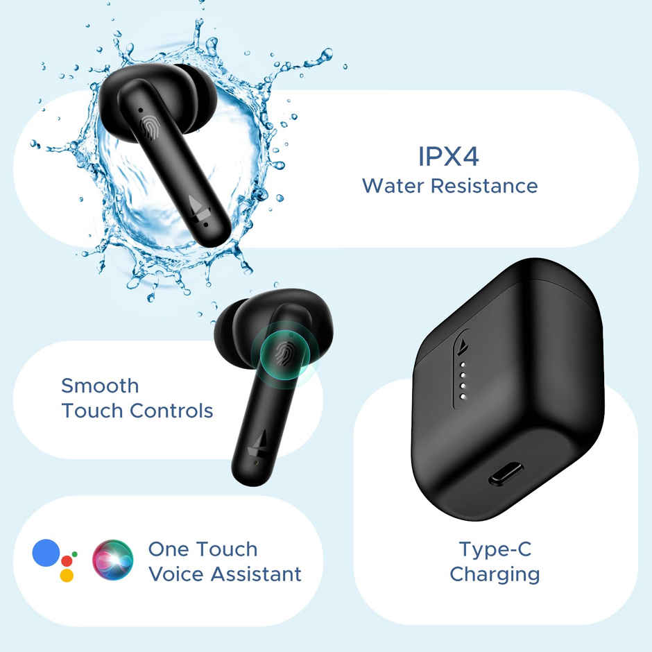 boAt Airdopes 141/8 TWS Earbuds with with mic, 42H Battery, Low Latency, ENx Tech, Fast Charge, IWP, IPX4, v5.1 Bluetooth Earbuds - Active Black