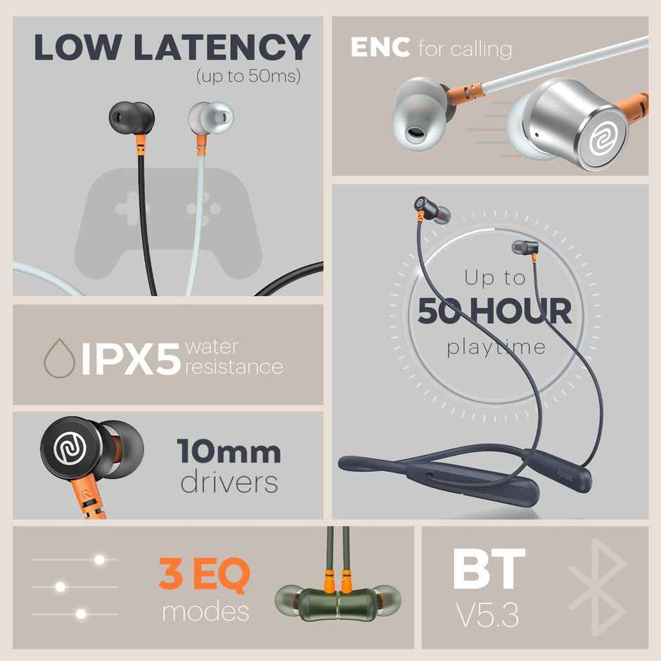 Noise Airwave Bluetooth Wireless Neckband Earphones with Mic - Ice Blue