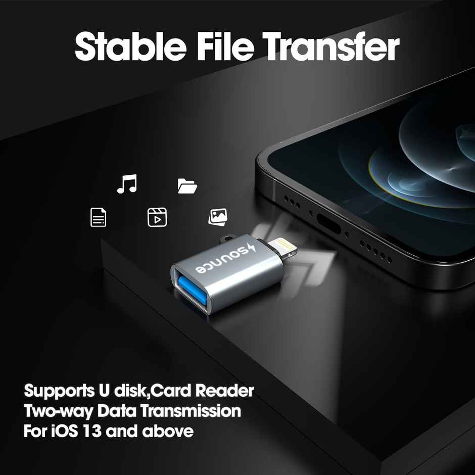 Sounce USB OTG for iPhone-iPad | Lightning OTG Pendrive Connector Compatible with Only iOS Devices | Does Not Support Type-C Devices