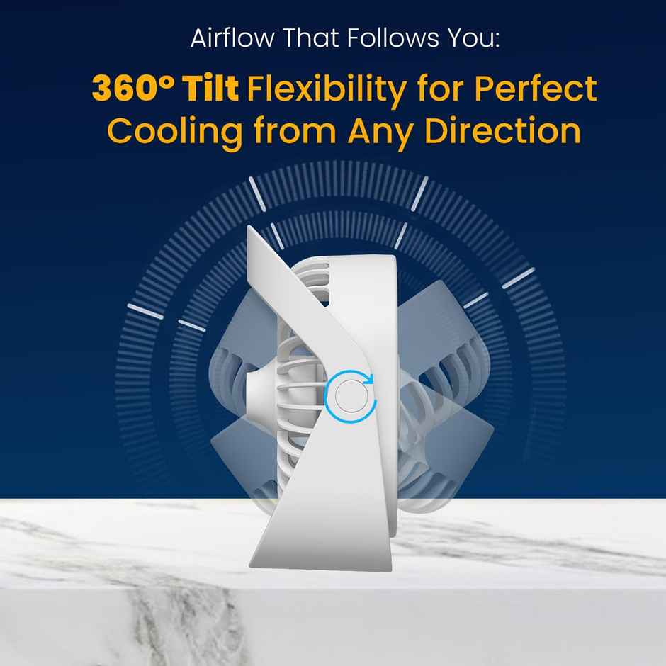 Portronics CoolCube Mini 2-in-1 Desktop & Wall Fan with 2000 mAh Battery | Type-C Charging | White