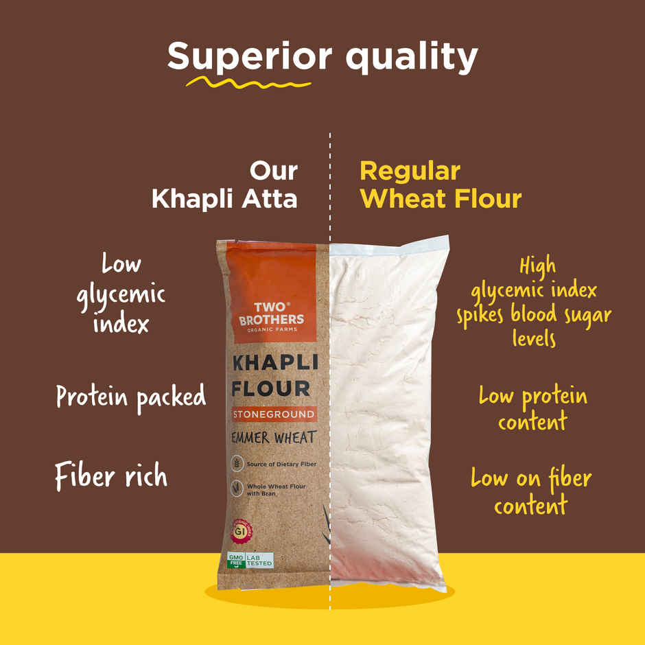 Two Brothers Khapli | Emmer Long Wheat Atta, Stoneground 5 Kg