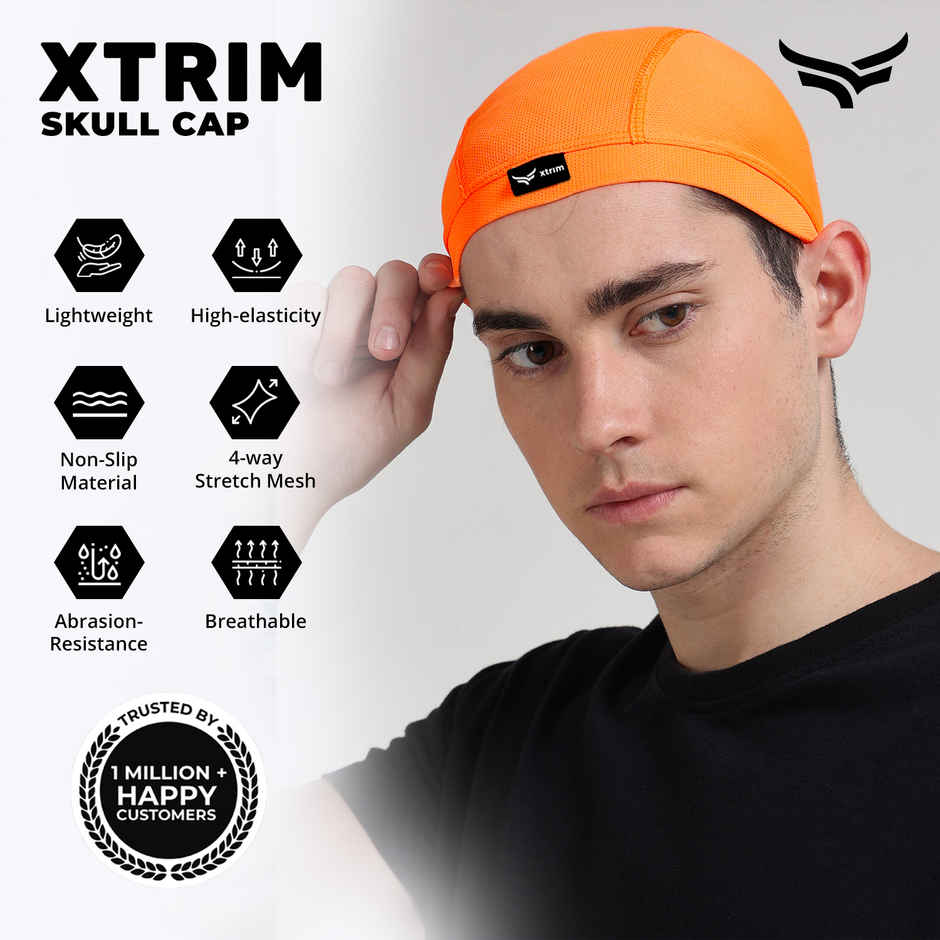 Xtrim Skull Cap for Bikers/ Cyclists, Inner Helmet Liner, Sweat Cooling | Orange - One Size