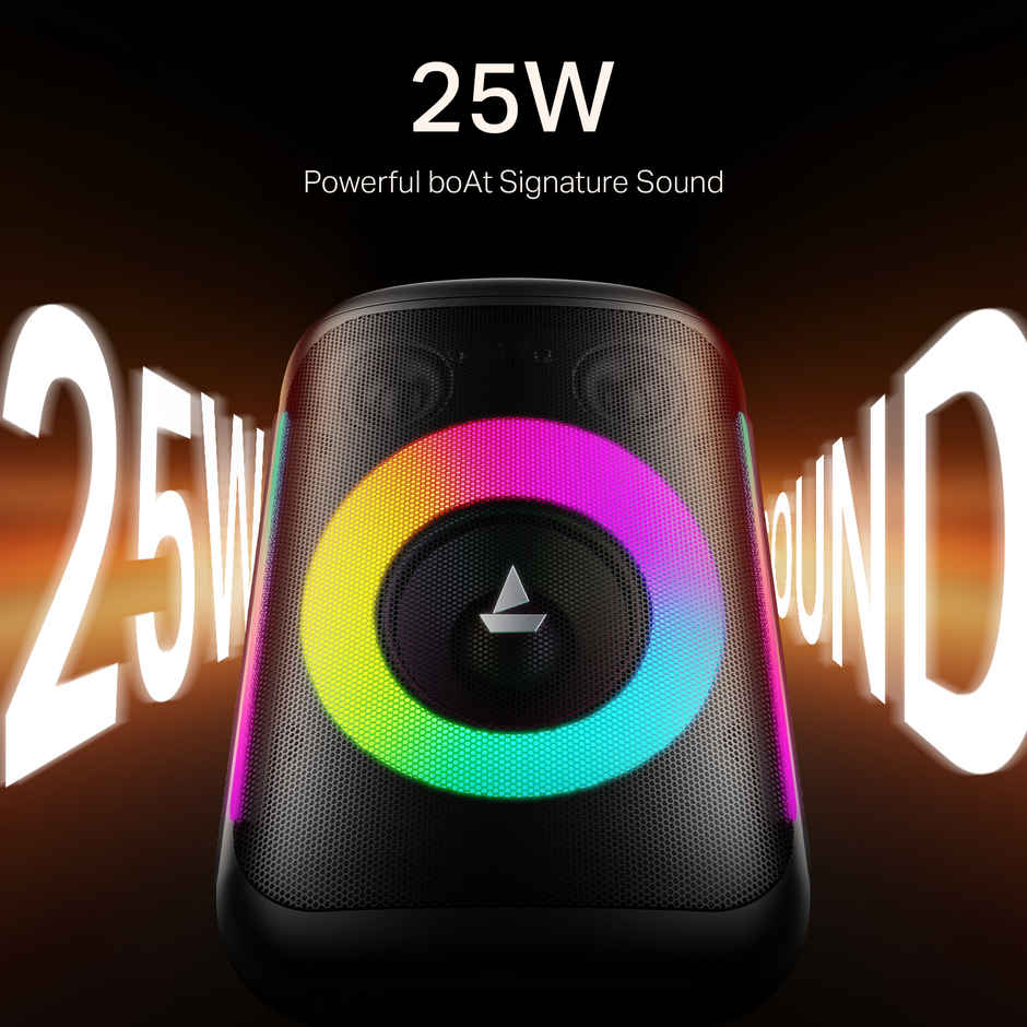 boAt PartyPal 30 w/ 25W Signature Sound | RGB LEDs | Wired Mic for Karaoke | Premium Black