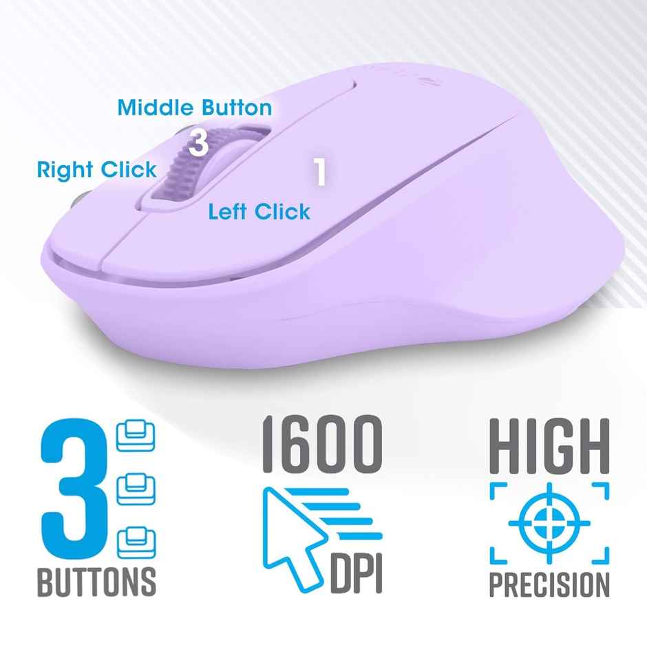Zebronics Companion 200 Wireless Combo With Silent Operation Mouse, Full Size Keyboard (Purple)