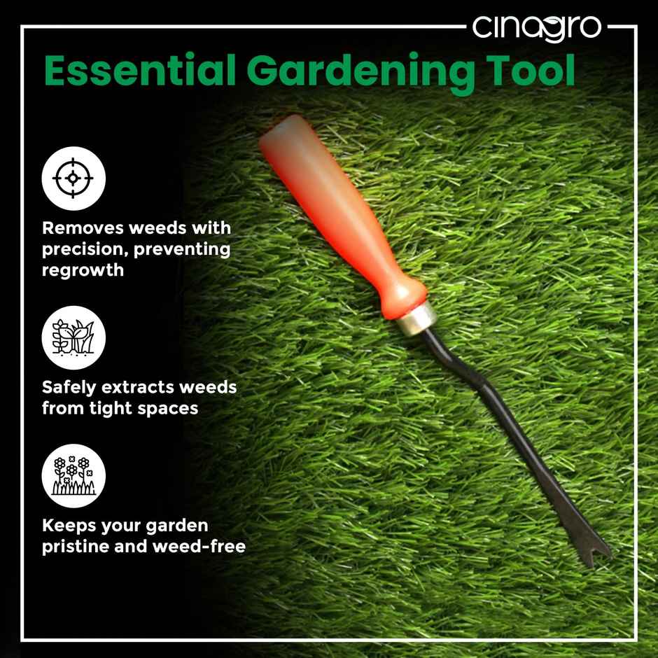 Cinagro Hand Weeder - Weed Remover Garden Tool | Orange Handle, Black Blade
