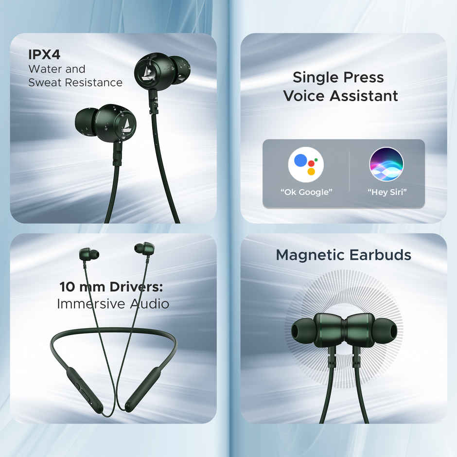 Rockerz 103v2 Pro BT Neckband w/ 30H Playtime, ASAP Charging & Dual Pairing (Fern Green)