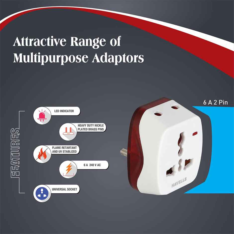Havells 6A 2 Pin Univ Adaptor (Ind)