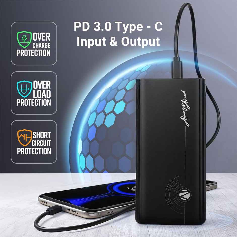 Zebronics Energipod 20R1 | Power Bank | 20000 mAh | 35W | Outputs - USB A | Dual Type C | Black