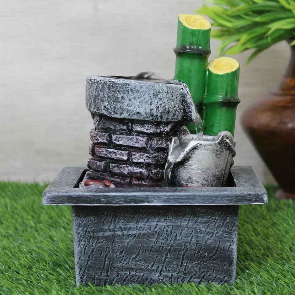 Tied Ribbons Decorative Bamboo Table Top Water Fountain Showpiece (20.3 Cm)