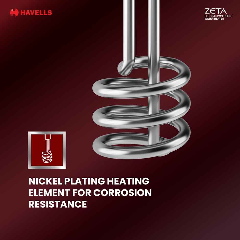 Havells Zeta 1500 watt Immersion Heater | ISI Mark Heavy Duty 3 Pin Moulded Plug | Grey