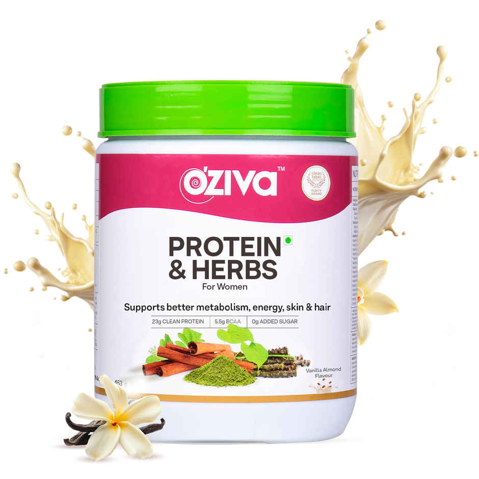 Oziva Whey Protein Powder with Herbs for Women |20g Protein|5.5g BCAA | Vanilla Almond