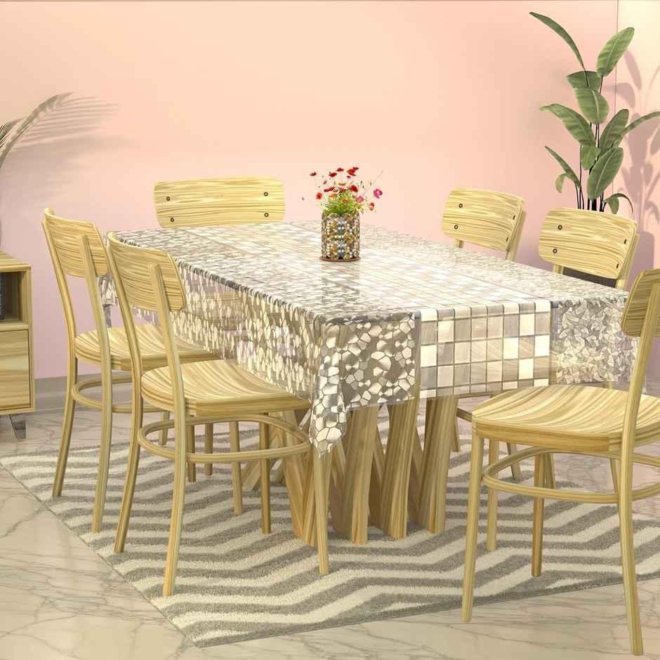 Kuber Industries PVC Dining Table Cover 6 Seater | Waterproof & Heat Resistant | Transparent