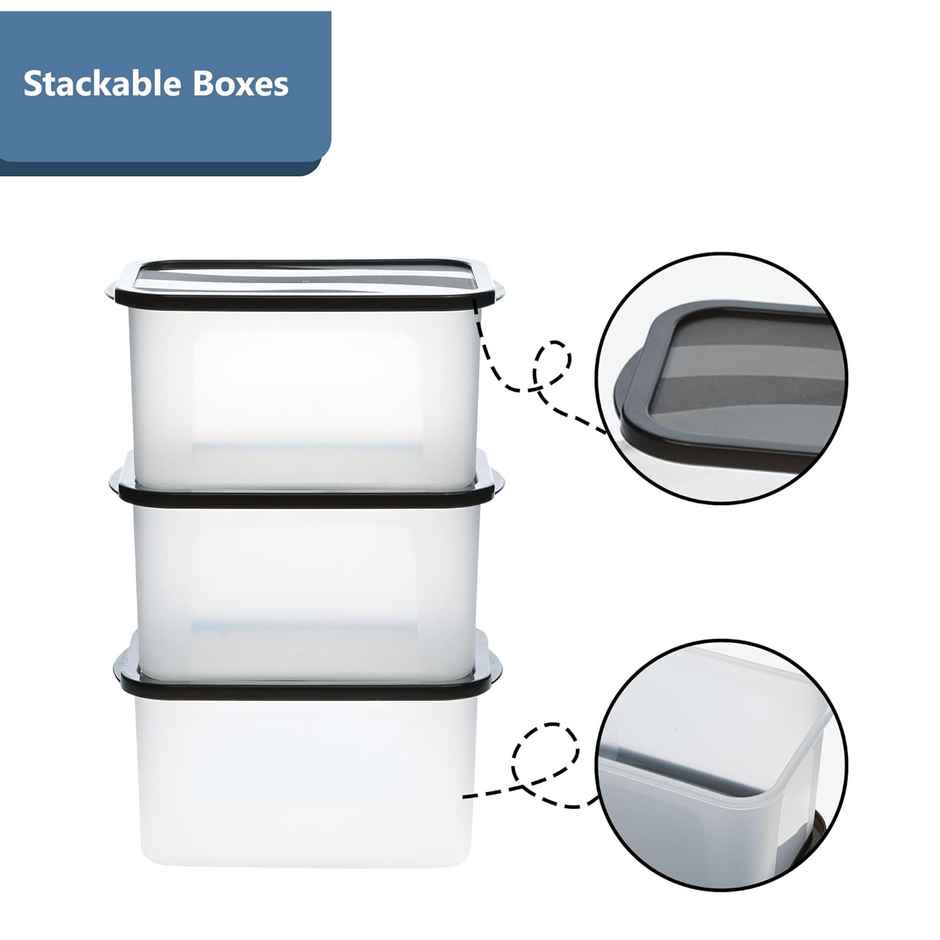 Kuber Industries 3 Pcs Small Plastic Boxes for Storage With Lid - Pooja & Office Items | Black
