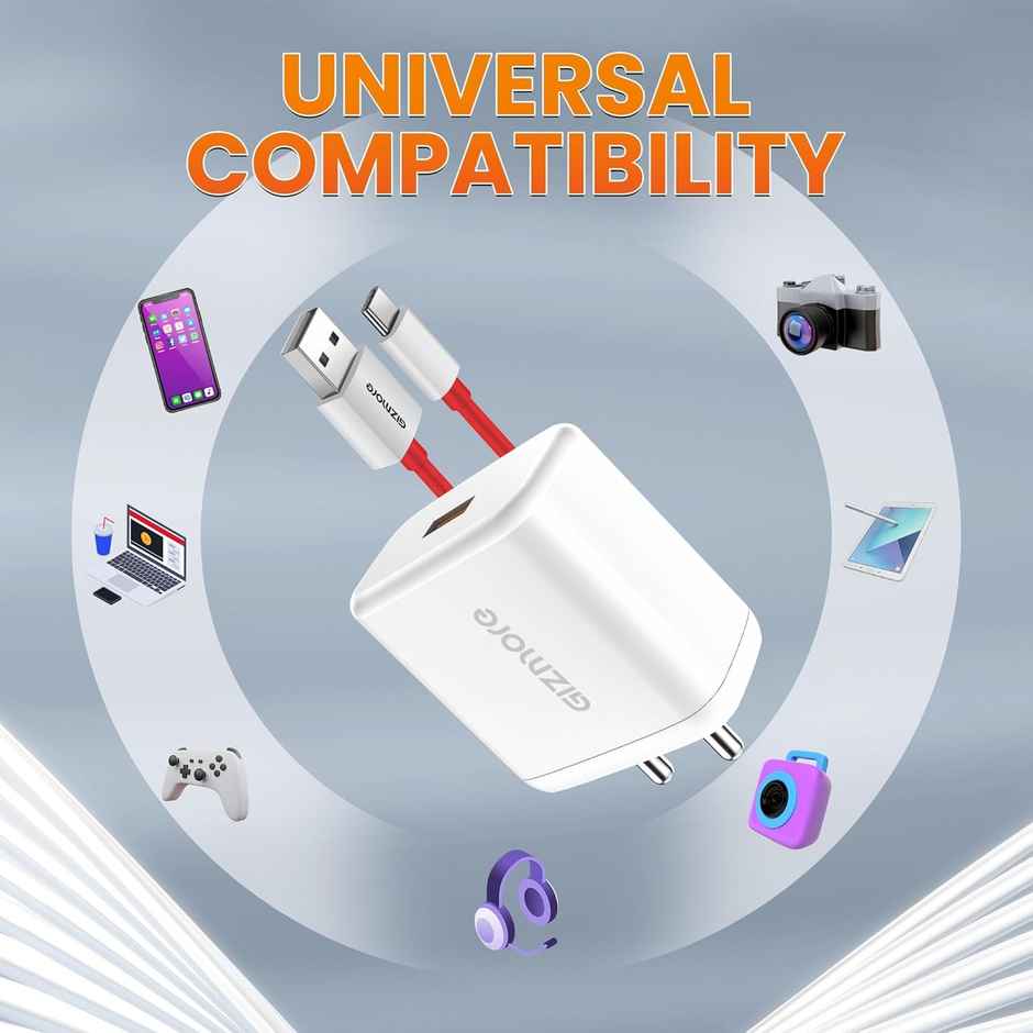 Gizmore Pa665 Dash Svooc Usb Output 65W Ultra Super Fast Charger - White & Red