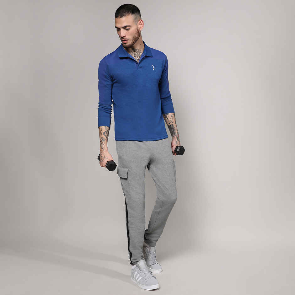 Campus Sutra Men's Contrast Activewear T-shirt | Blue - L