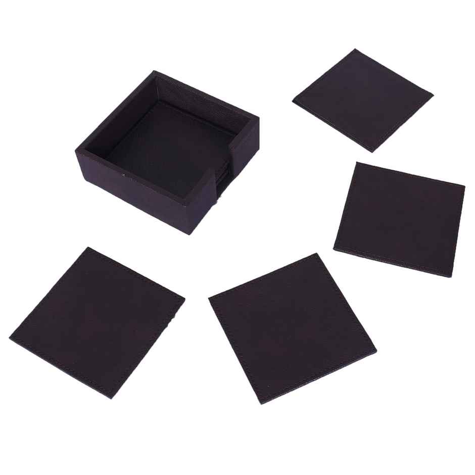 Kuber Industries Soft Leather Tea Coaster with Stand for Tea,Dining Home Decor, Set of 6 | Brown
