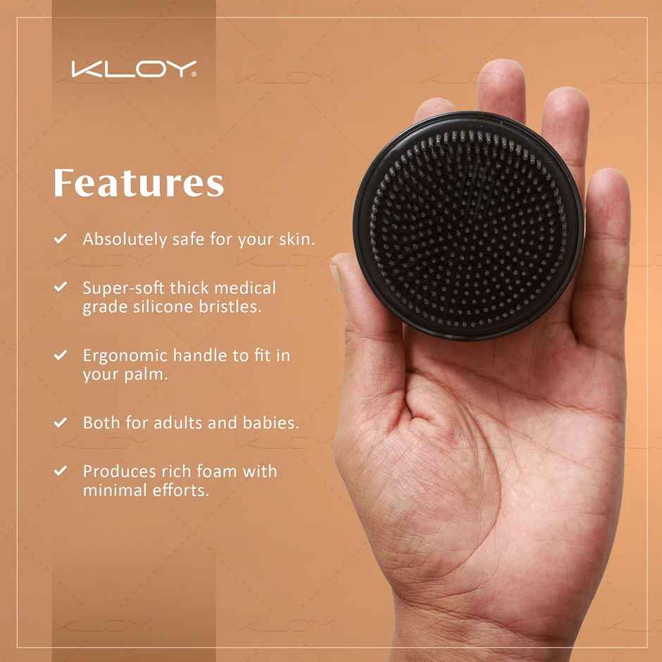 Kloy Soft Bristle Bath Brush With Grip Handle | Silicone | Black
