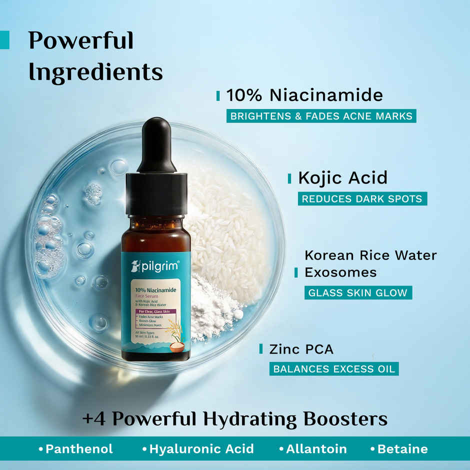 Pilgrim 10% Niacinamide Face Serum with Kojic Acid for Acne Marks, Clear & Glowing Skin