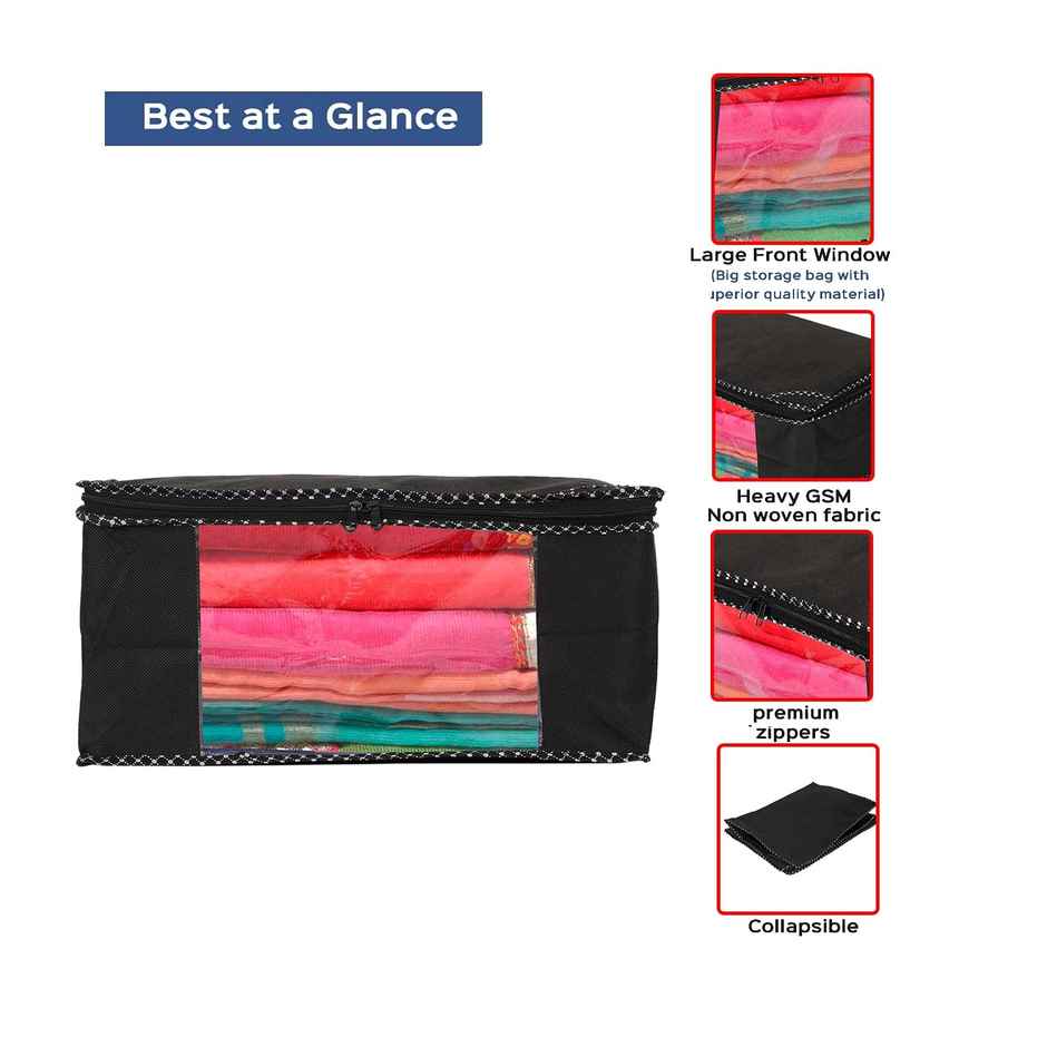 Perpetual Saree Organizer - Foldable Cover with Zip | Transparent Window | Black | Pack of 1