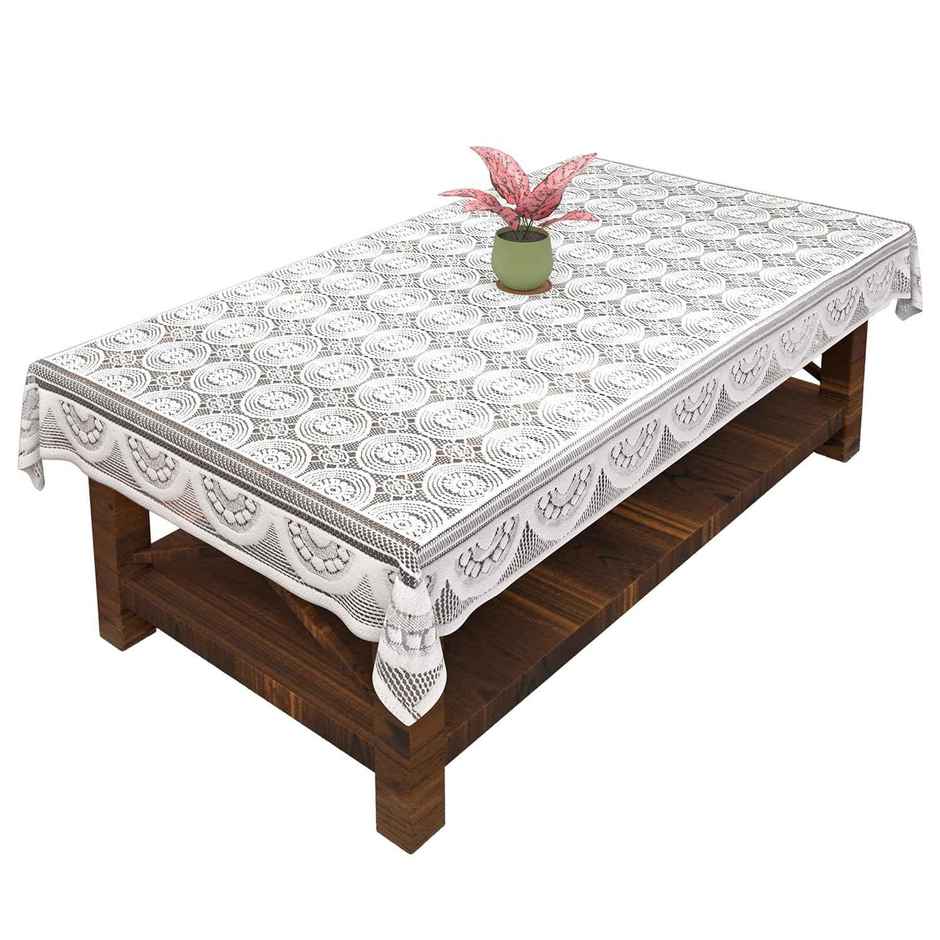 Kuber Industries Center Table Cover | Cotton for Living Room | Table Cloth for 4 Seater | White
