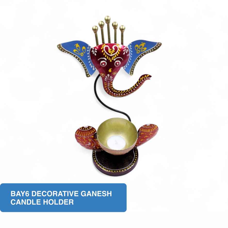 Decorative Ganesh Candle Holder | Multicolour | Artistic | Metal | Bay6