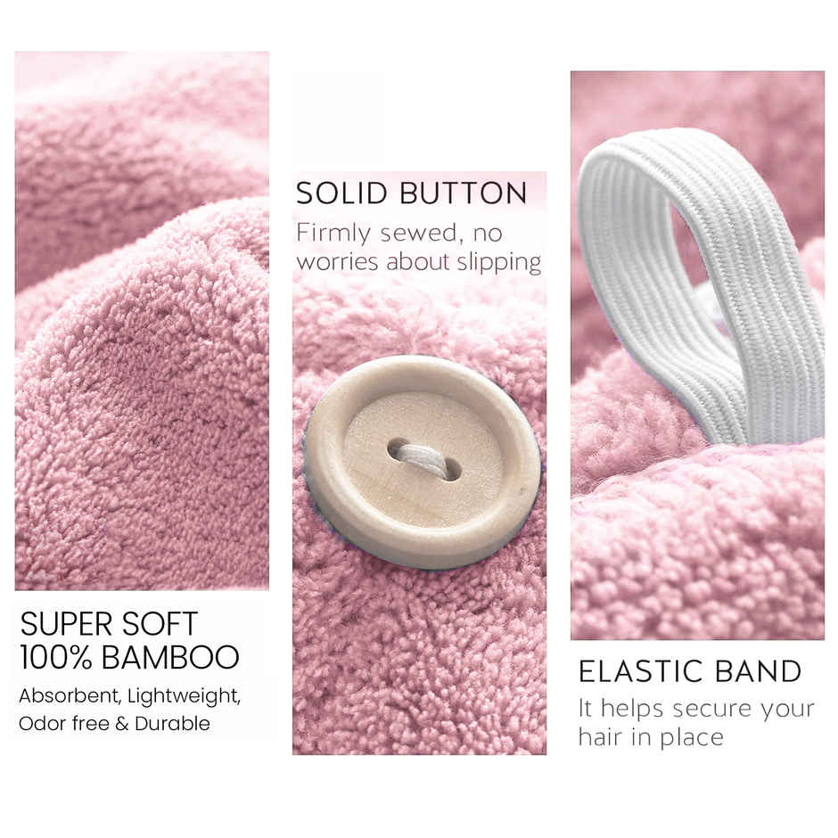 Mush Bamboo Hair Towel Ultra Soft Absorbent Anti Microbial Hair Wrap 500 GSM Baby Pink