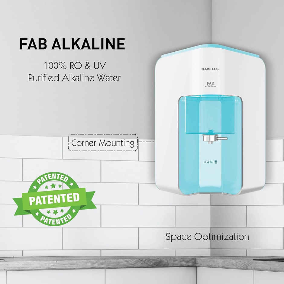 Havells Fab Alkaline Water Purifier (White & Sky Blue)|Ro+Uv+Alkaline|Copper+Zinc+Minerals