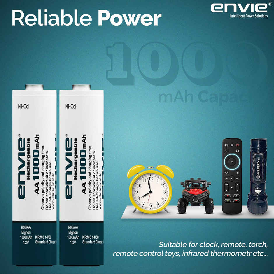 Envie Quick Rechargeable AA 1000 mAh Ni-Cd Batteries (Pack Of 4) | (AA10004Plni-Cd)