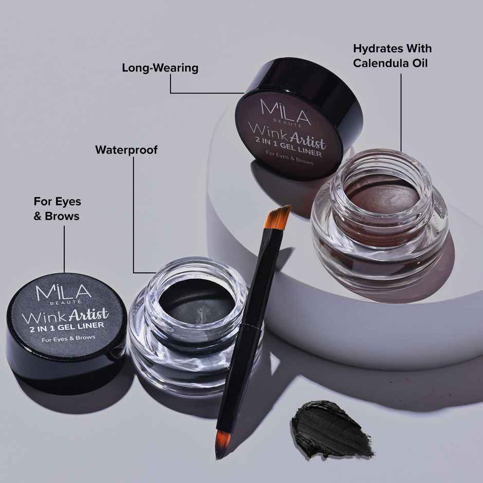 Mila Beaute Wink Artist 2 In 1 Gel Liner For Eyes & Brows Waterproof Upto 36Hours - Brown