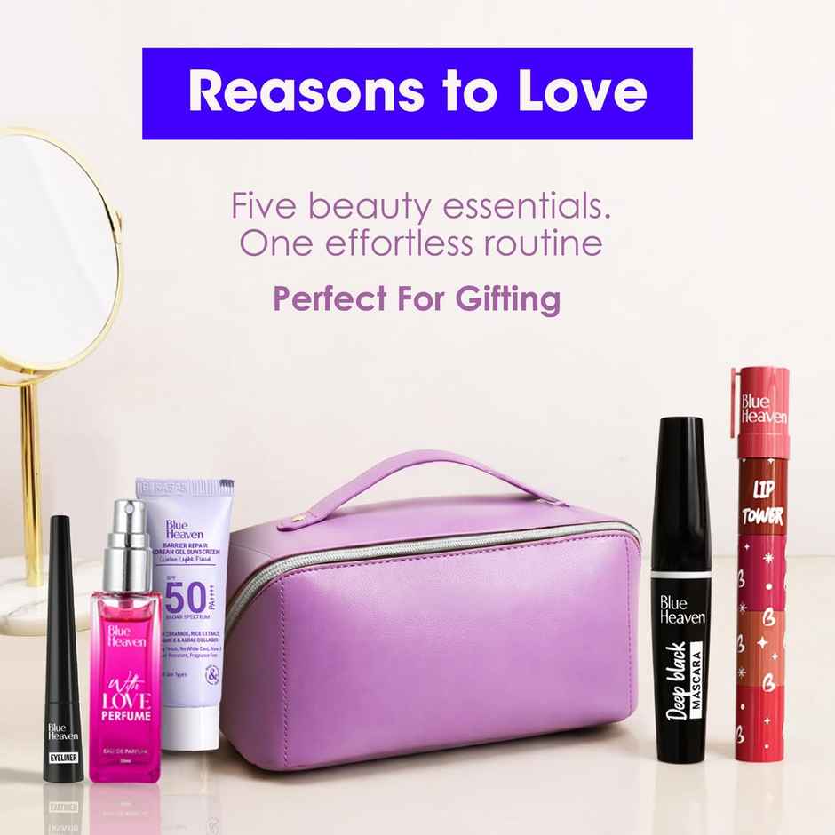 Blue Heaven Glam Ready Beauty Gift Set for Women | Perfect for Gifting | 5-in-1 Makeup Kit with Pouch