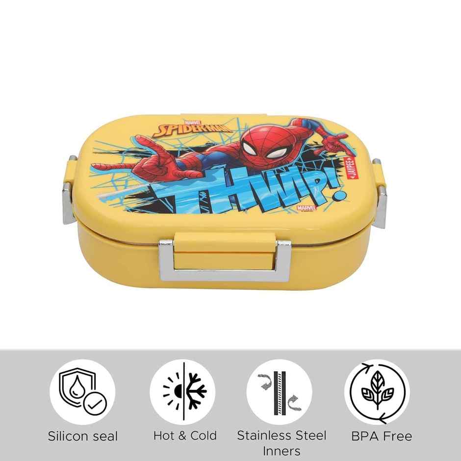 Jaypee Topsteel Stainless Steel Insulated Lunch Box for School Kids, Spiderman Print Yellow, 600ml