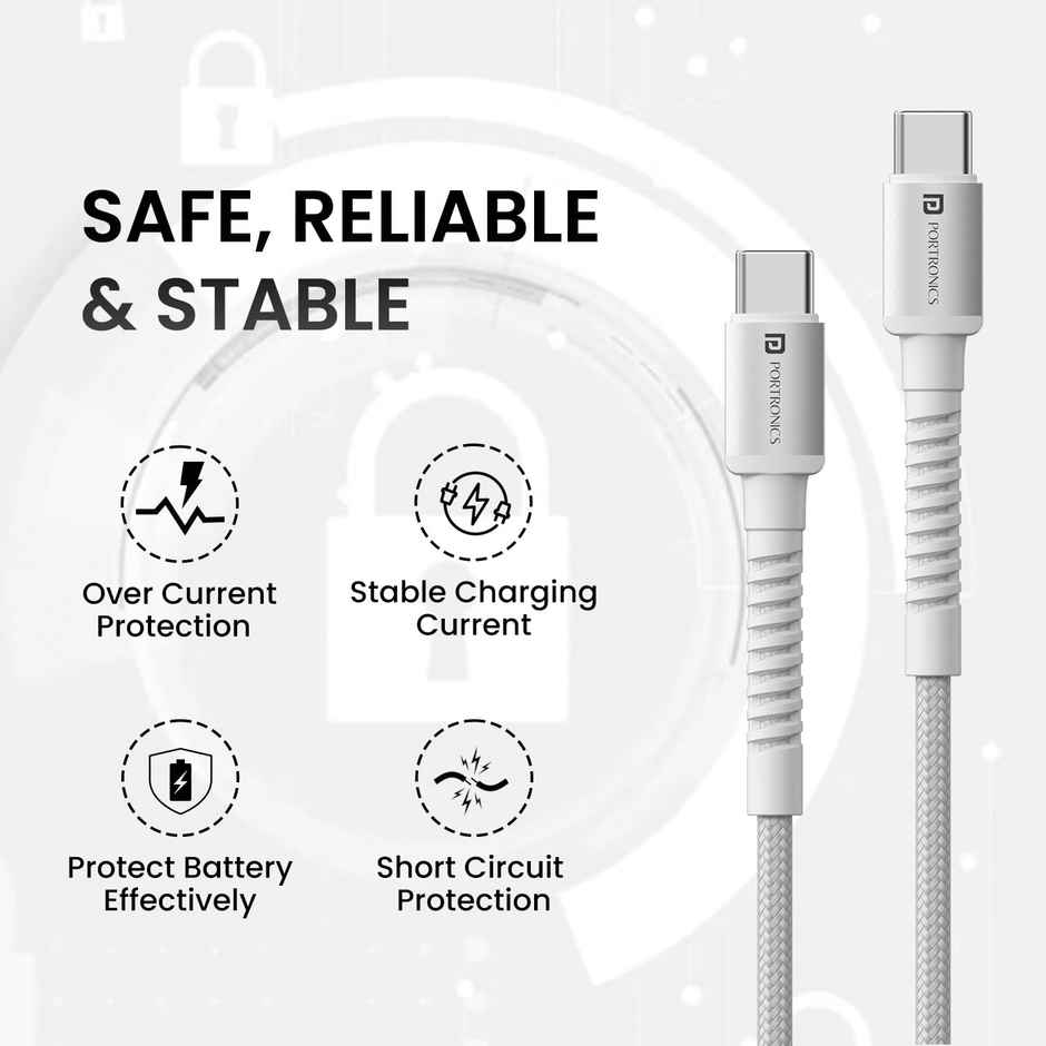Portronics Konnect X 60W Type C to Type C 1m, White