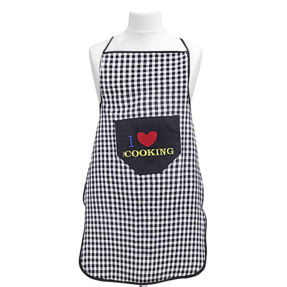 Kuber Industries Checkered Design Cotton Waterproof Apron with Front Pocket (Black) | CTKTC13744
