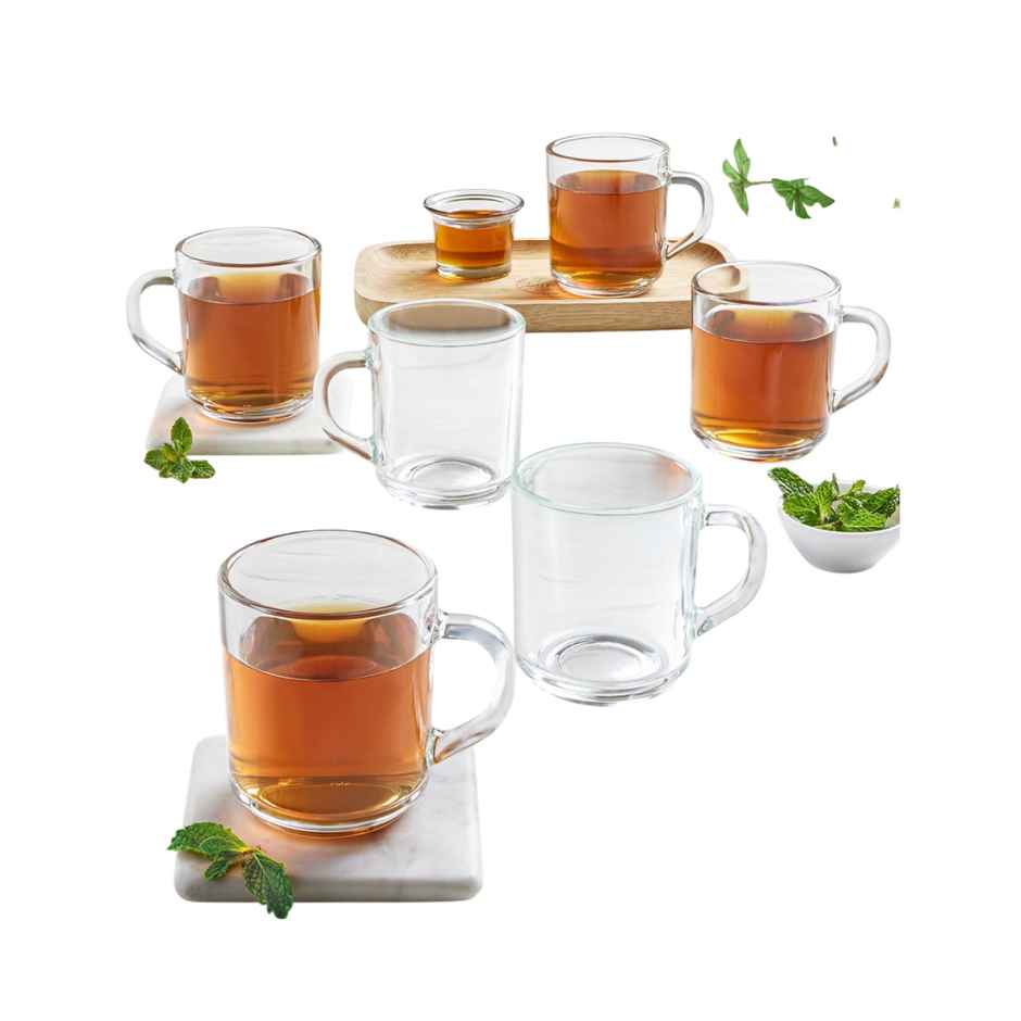 Borosil Latte 240 ml 6Pc Tea - Coffee Mug Set, Borosilicate Tuff Glass