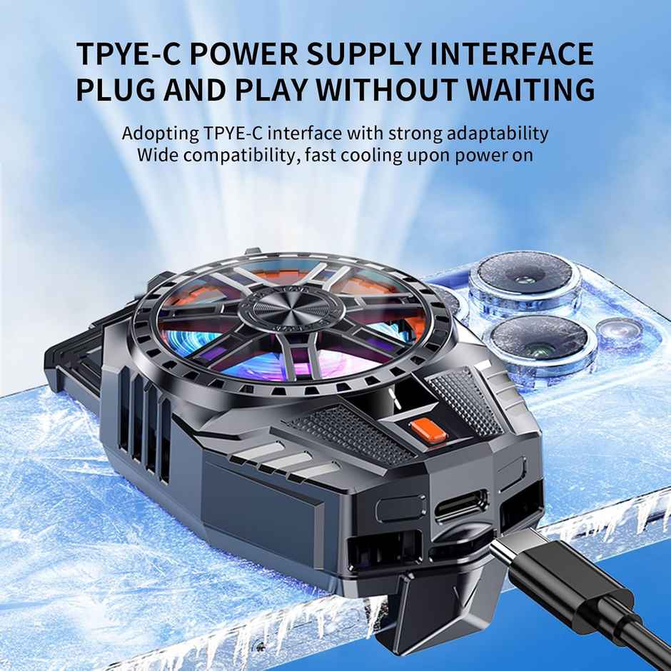 Striff Mobile Cooling Pad |Mobile Cooler | Gaming Fan | for Instant Cooling Advanced Refrigeration Chip & LED Temperature Display Compatible for Android and iPhones - Black