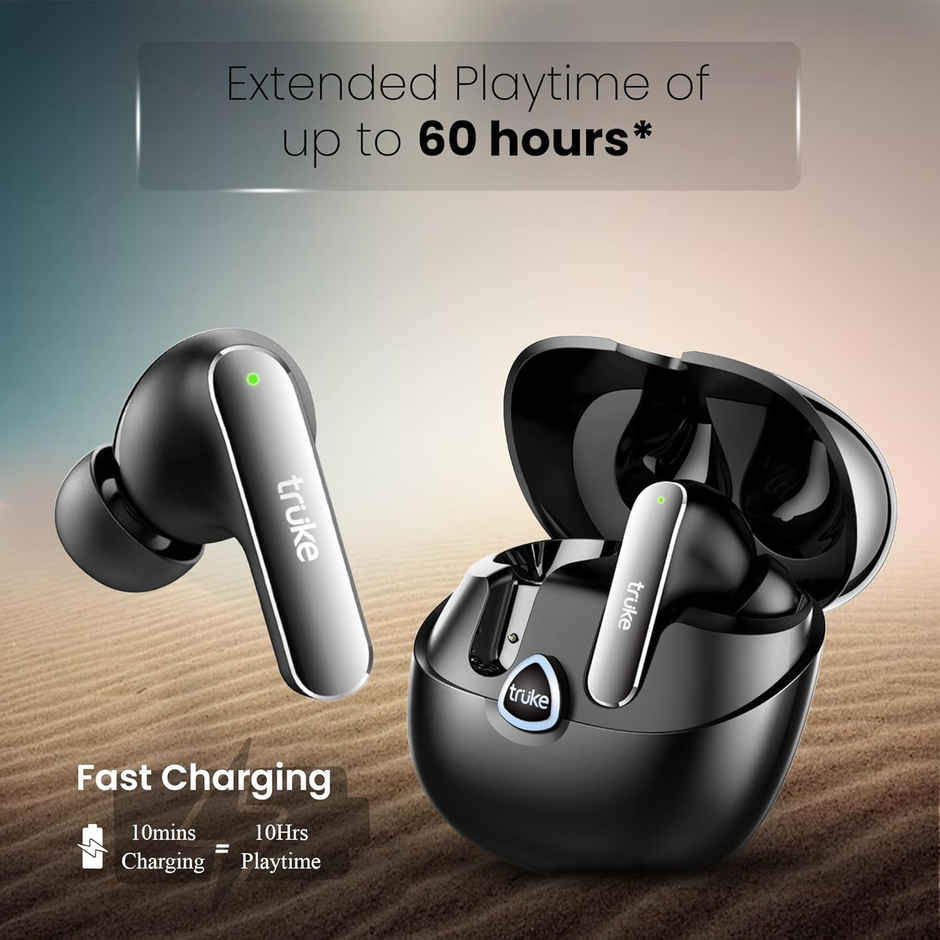truke Buds F1 Ultra TWS in Ear Earbuds Spatial Audio Experience, 60H Playtime Ear Buds, Quad Mics Crystal-Clear Calls, Fast Charging, Bluetooth 5.3, Noise Cancellation, Gaming Mode - Black