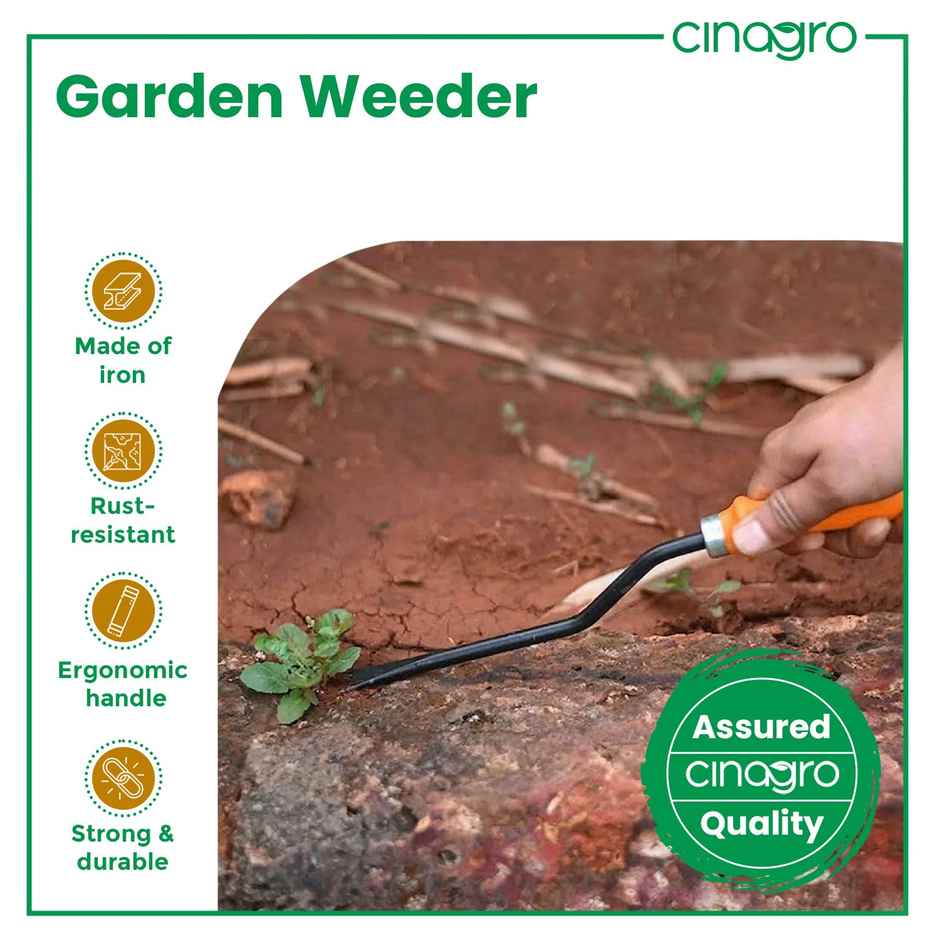 Cinagro Hand Weeder - Weed Remover Garden Tool | Orange Handle, Black Blade