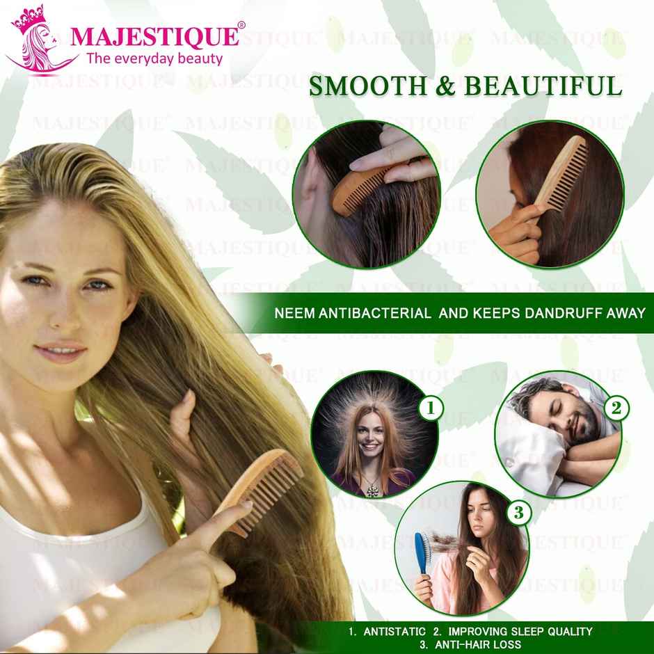 Majestique Men and Women Anti-Static & No Snag Wooden Hair Handle Comb
