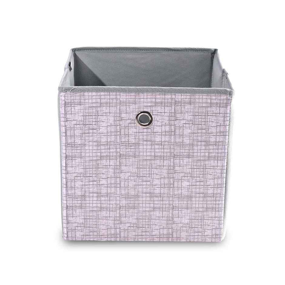 Kuber Industries Pack of 2 Non-Woven Jute Printed Foldable Square Drawer Organizer Box | Grey