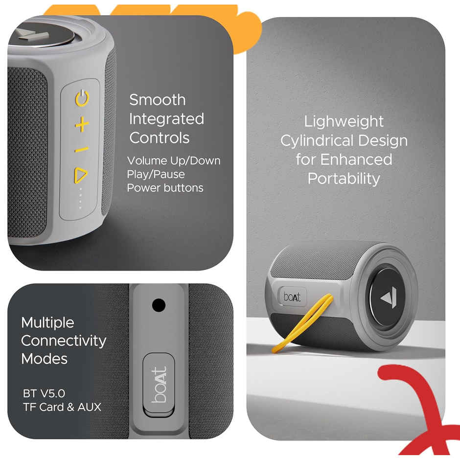 boAt Stone 352 Bluetooth Speaker with 10W RMS Stereo Sound, IPX7 Water Resistance, TWS Feature, Up to 12H Total Playtime, Multi-Compatibility Modes, Free Music Streaming on JioSaavn - Groovy Grey