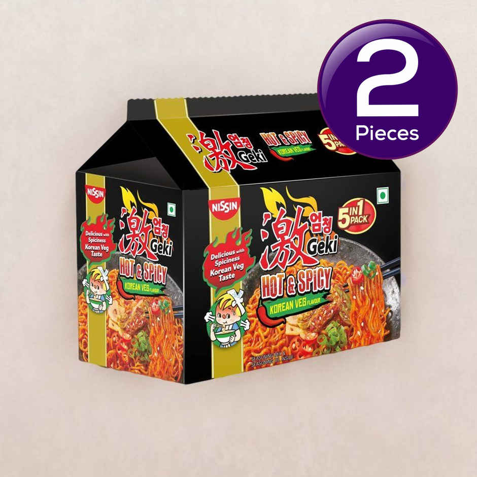 Nissin Geki - Hot and Spicy Korean Veg Flavoured Ramen Instant Noodles | 5 in 1 pack Combo