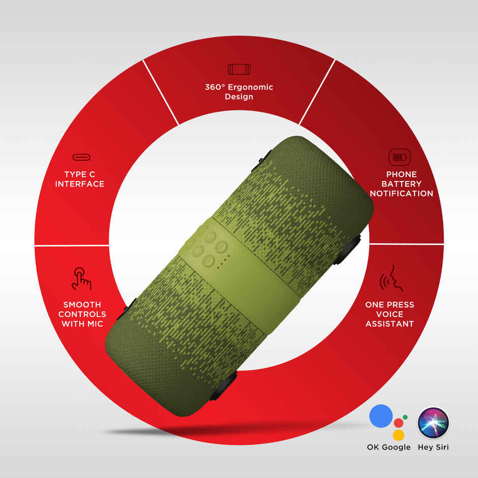 boAt Stone 1200F 14W Bluetooth Speaker With Upto 9 Hours Battery Rgb Leds Ipx7 Green Camo