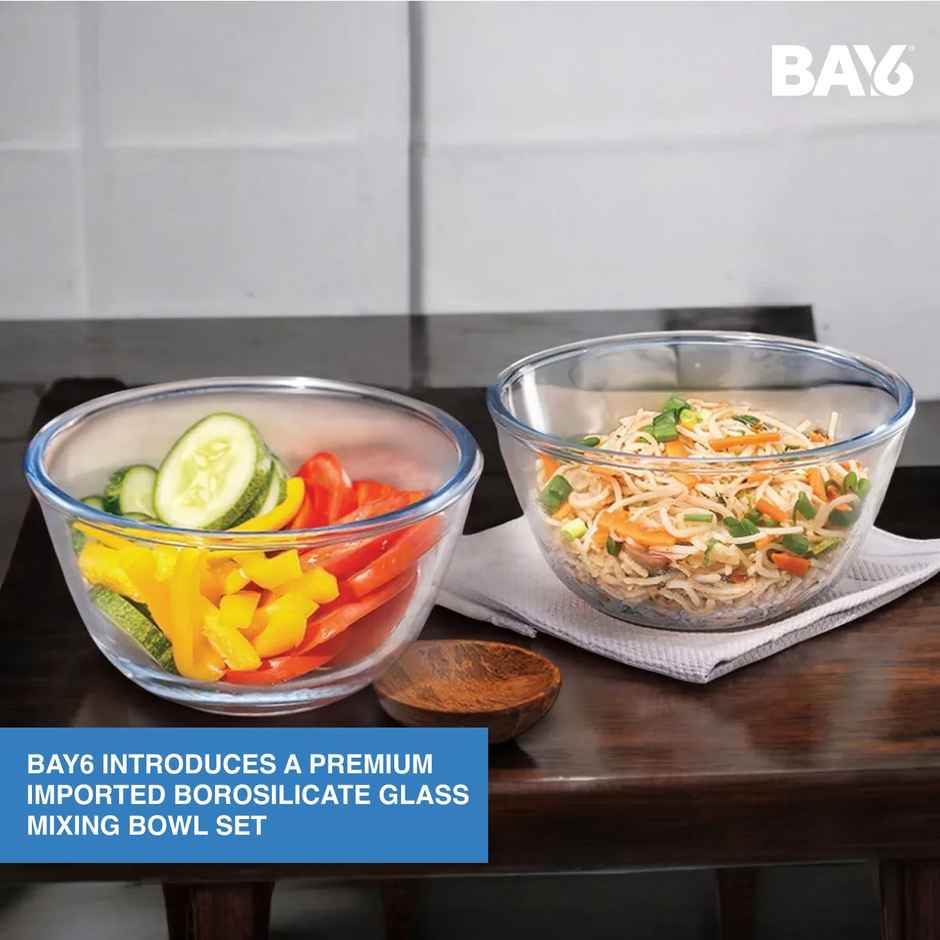 BAY6 Premium Imported Borosilicate Glass Mixing Bowl -750 ml - Set of 2