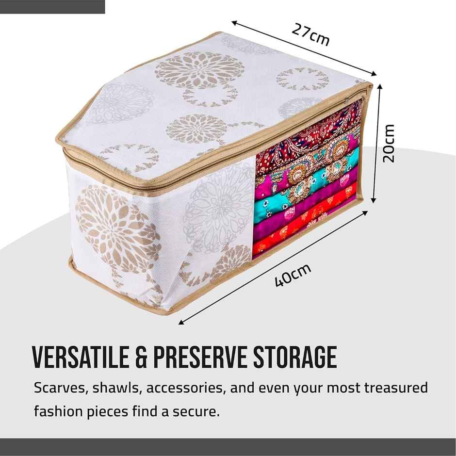 Kuber Industries Pack of 3 Gola-Print Blouse Cover With Zipper | Side Transparent Blouse Bag|White