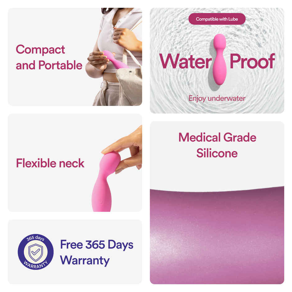 Bold Care Tempt Mini Wand Massager | 8 Patterns | 1 Year Warranty | Waterproof