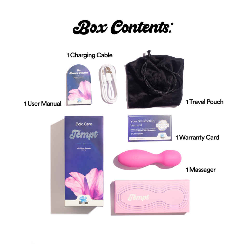 Bold Care Tempt Mini Wand Massager | 8 Patterns | 1 Year Warranty | Waterproof