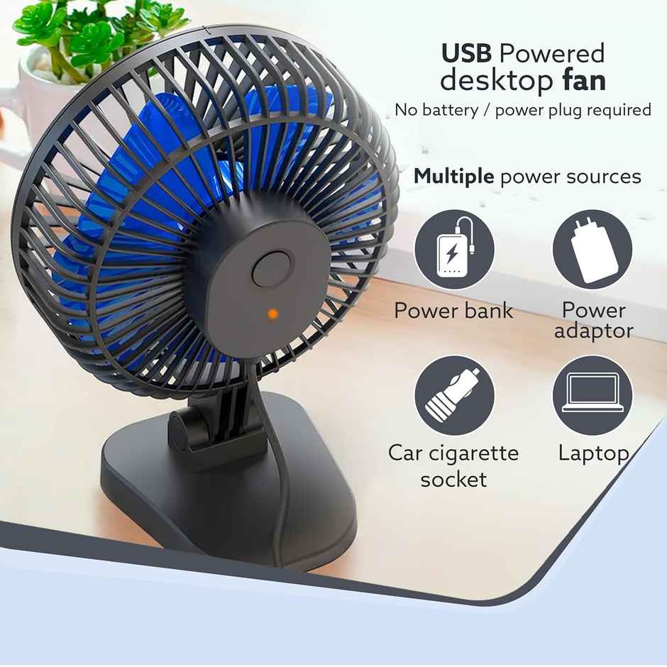 AGARO Breeze USB Desktop Fan, 4 Inch Quiet Desktop Fan, USB Plug in, 3 Speeds, 40Degree Tilting, Personal Mini Fan for Home Office Bedroom,Study - Black
