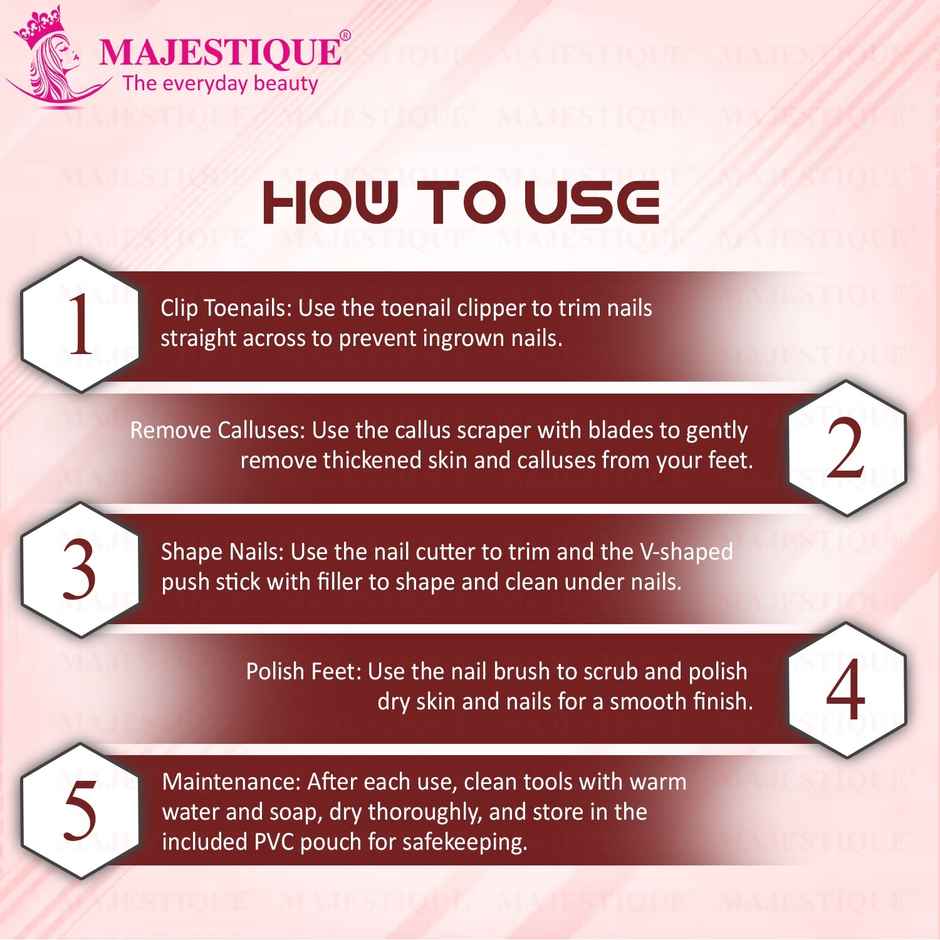 Majestique Professional Manicure and Pedicure Tools Kit - 7 Piece Set | Multicolor